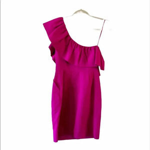 Rebecca Taylor One Shoulder Dress Size 0 Silk Blend Spring Magenta Pantone Party